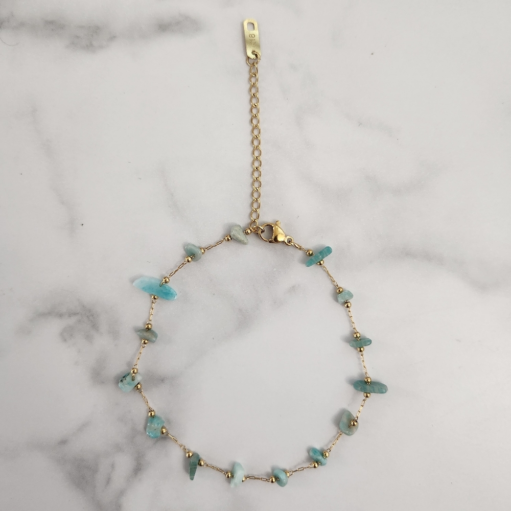 Minimalist Dainty Green Stone Stainless Steel Gold Plated Anklet - Picture 13 of 15